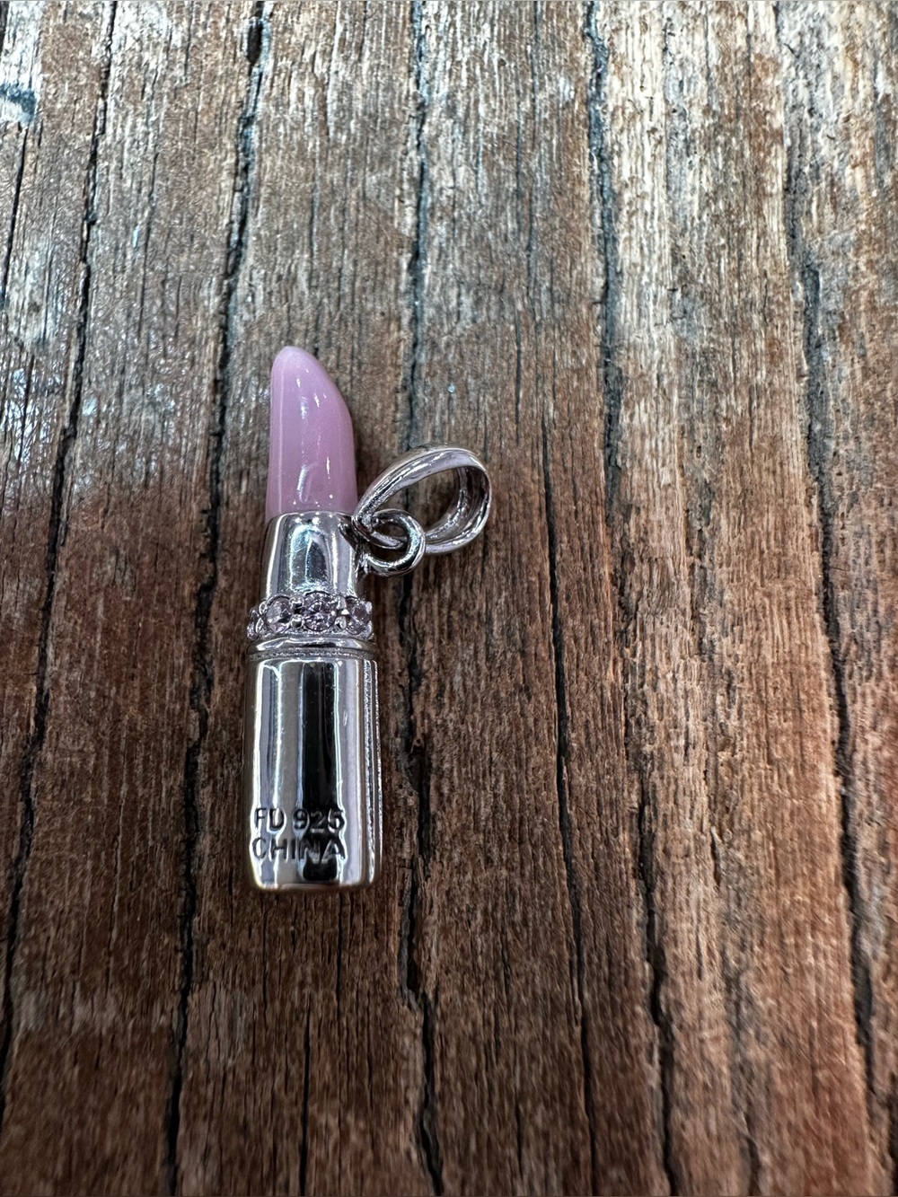 Silver Lipstick Pendant Charm in Light Pink - Women Makeup Accessory
